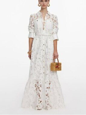 Self-Portrait White Lace Collared Maxi Dress
